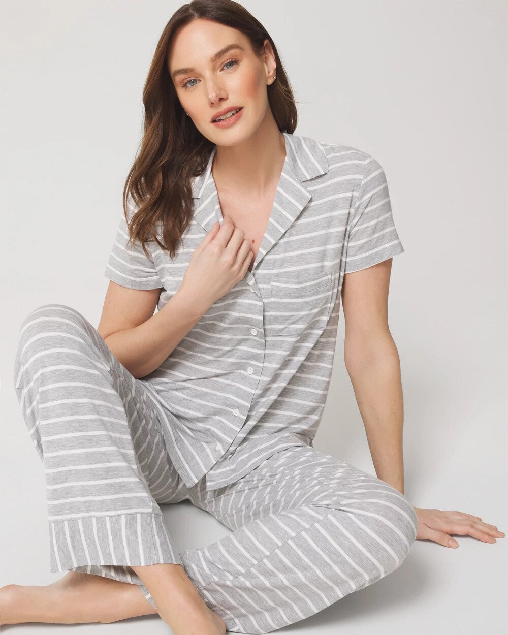 FUNDAMENTAL M HTHR OPAL G Short Sleeve Notch Collar Pajama Top