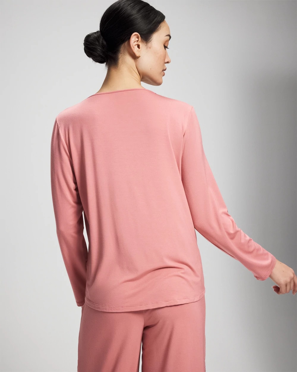 ANTIQUE PINK Lace Long Sleeve Pajama Top