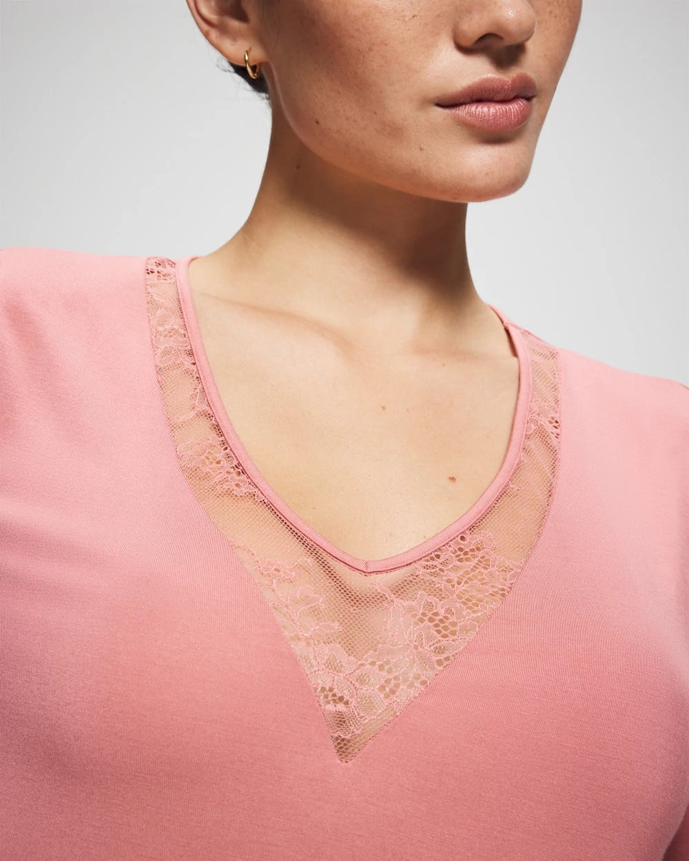 ANTIQUE PINK Lace Long Sleeve Pajama Top