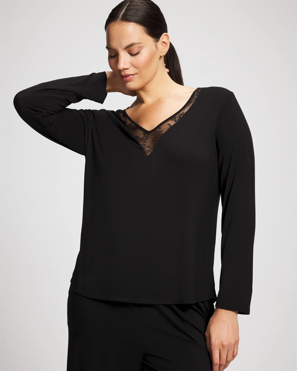 BLACK Lace Long Sleeve Pajama Top