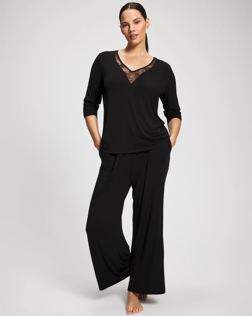 BLACK Lace Long Sleeve Pajama Top