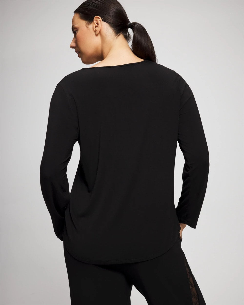 BLACK Lace Long Sleeve Pajama Top