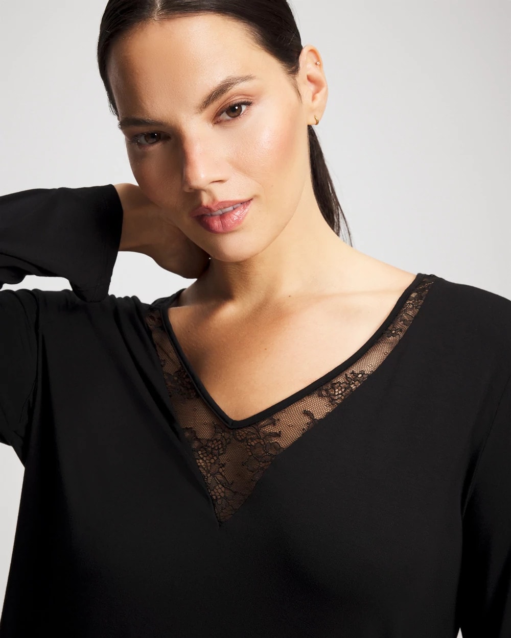 BLACK Lace Long Sleeve Pajama Top