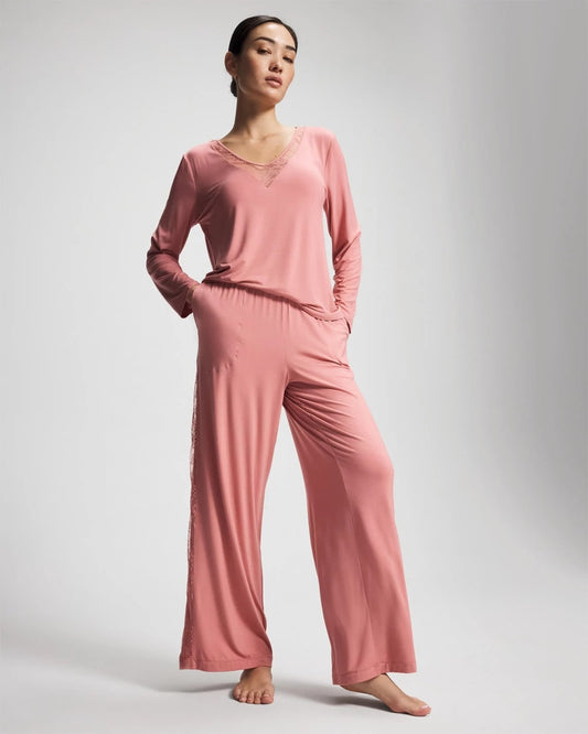 ANTIQUE PINK Lace Relaxed Wide Leg Pajama Pant