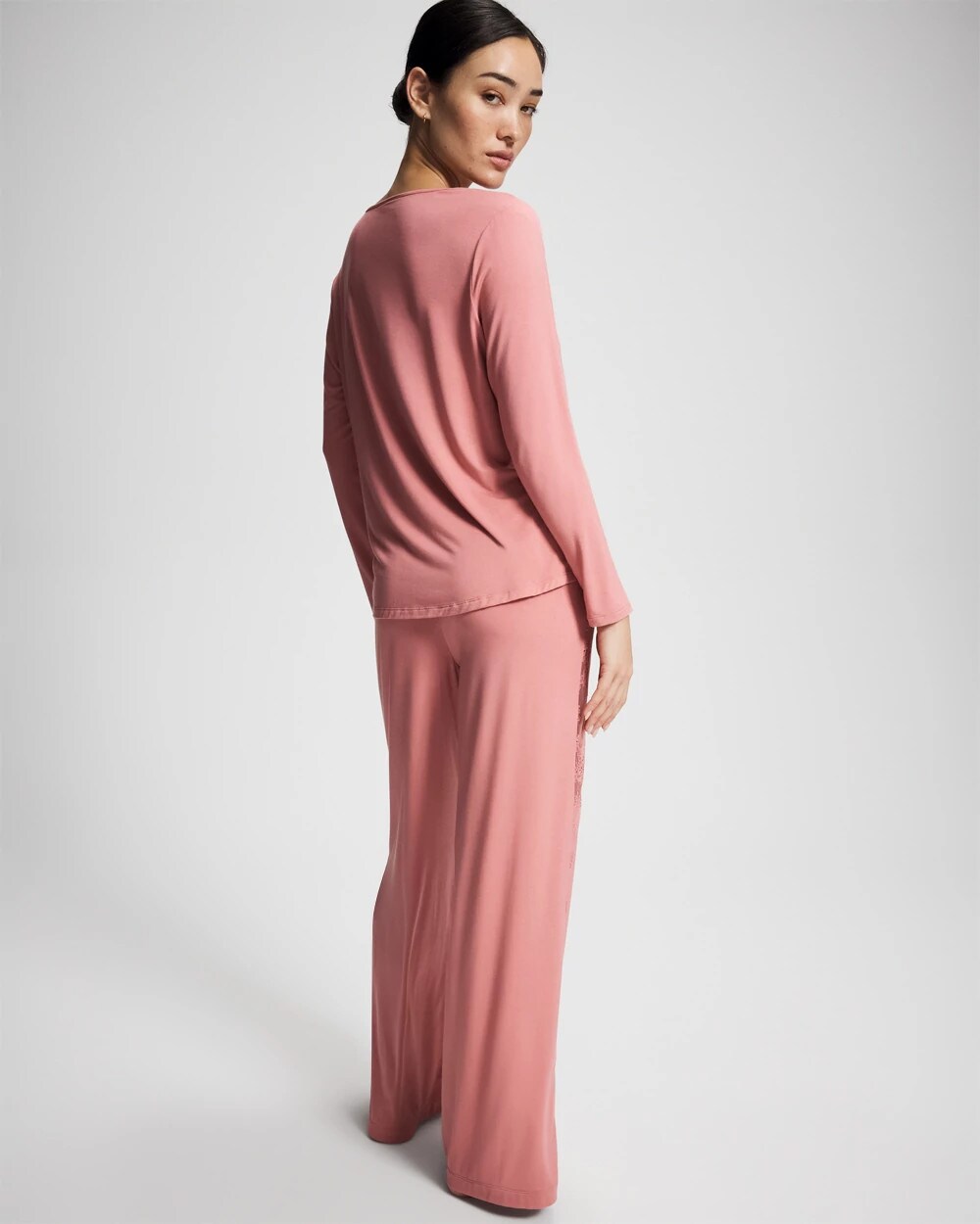 ANTIQUE PINK Lace Relaxed Wide Leg Pajama Pant