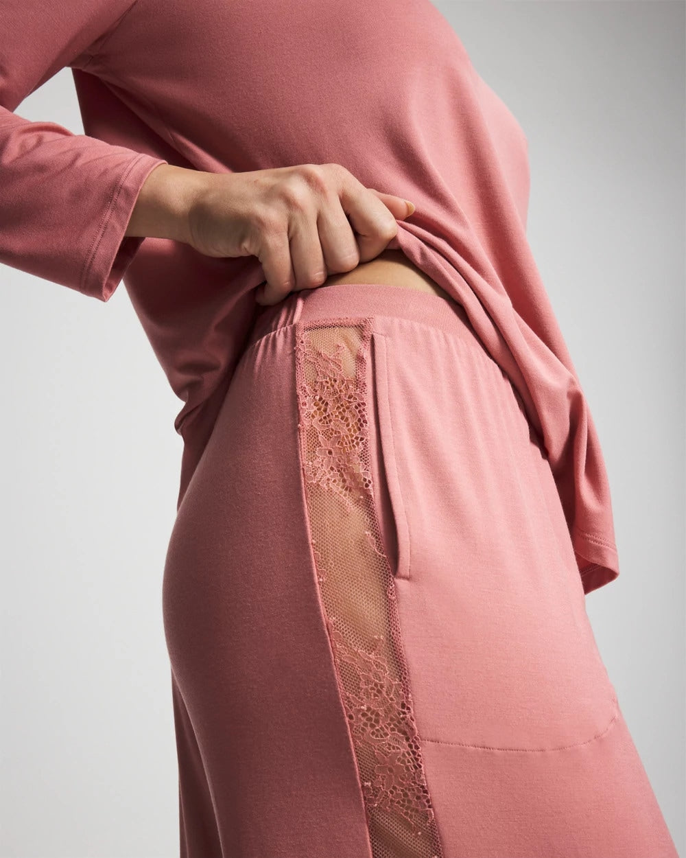 ANTIQUE PINK Lace Relaxed Wide Leg Pajama Pant