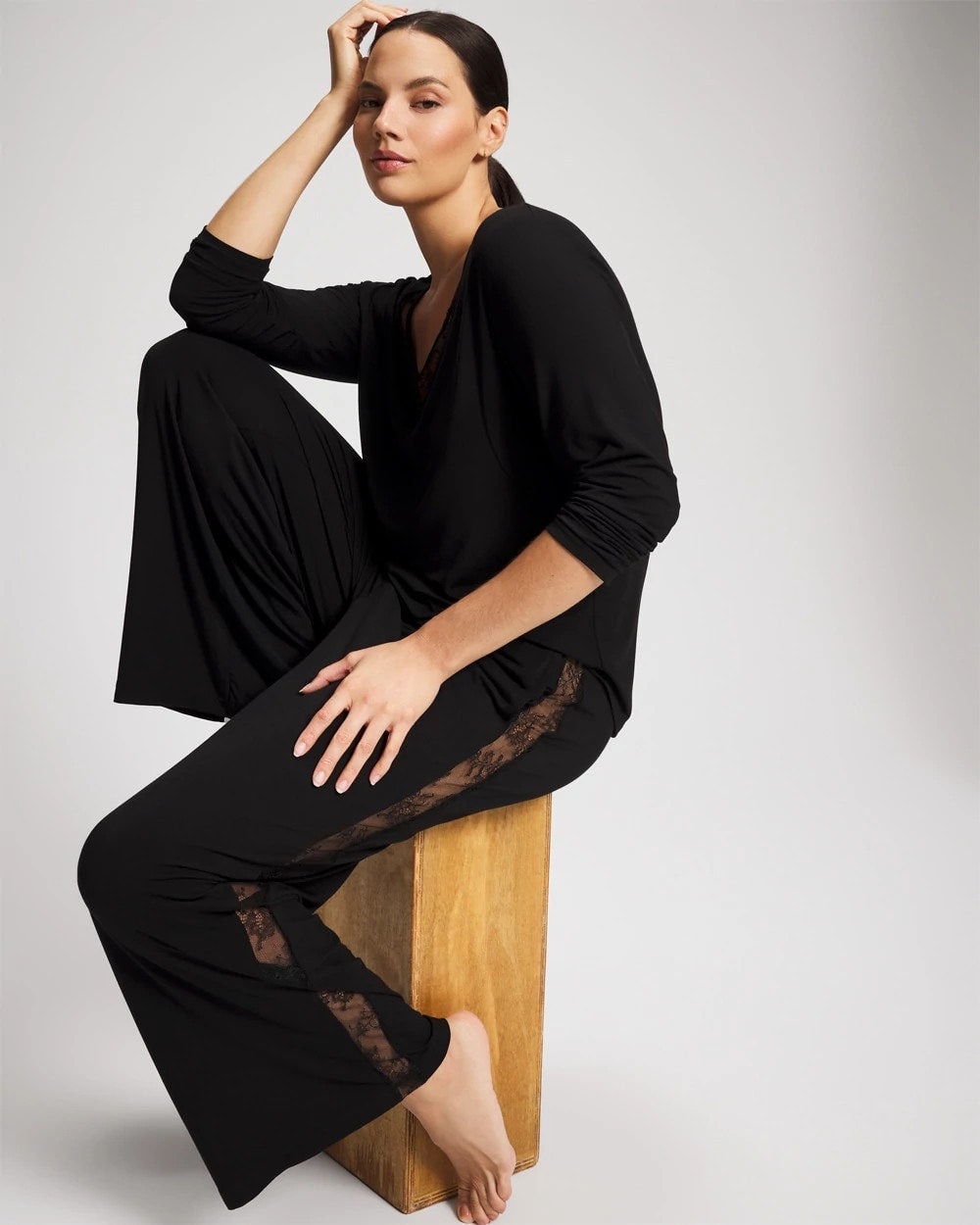 BLACK Lace Relaxed Wide Leg Pajama Pant