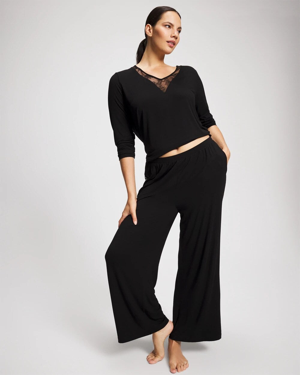 BLACK Lace Relaxed Wide Leg Pajama Pant