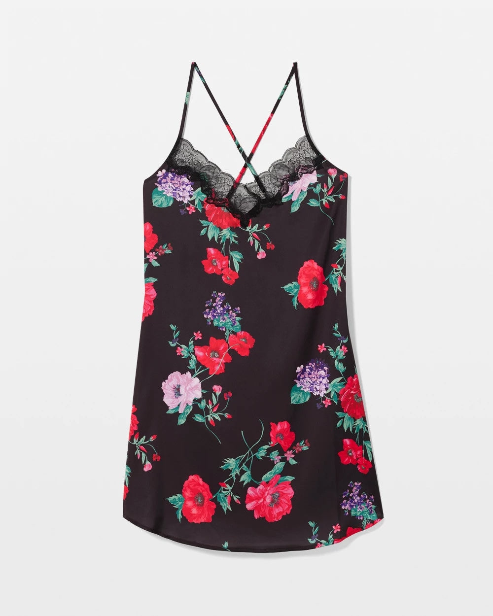 RHAPSODY FLORA BLACK Lace Trim Chemise