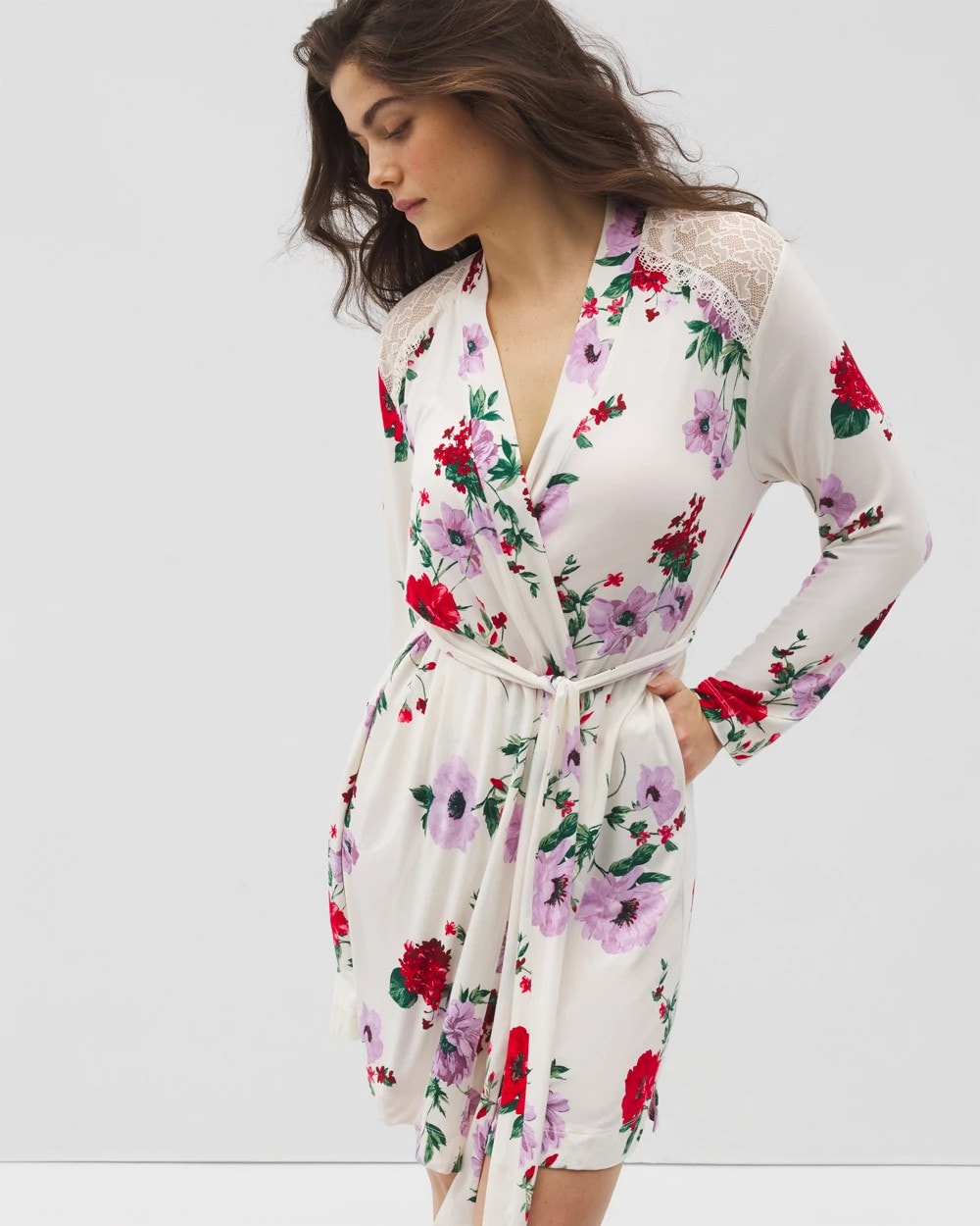 RHAPSODY FLORAL SUGAR Short Robe With Lace