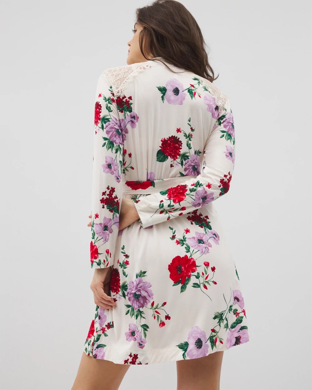 RHAPSODY FLORAL SUGAR Short Robe With Lace