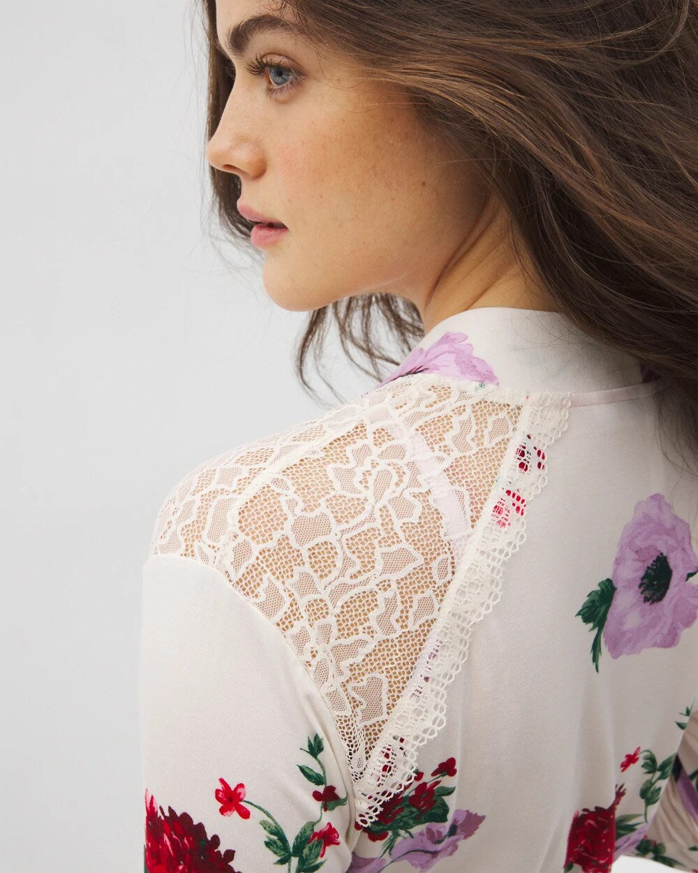 RHAPSODY FLORAL SUGAR Short Robe With Lace