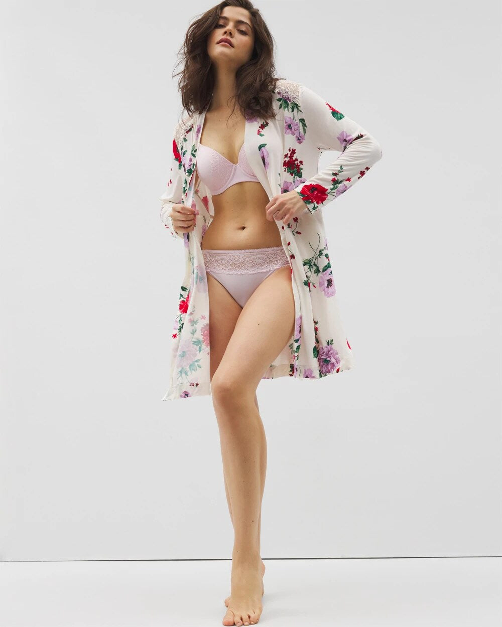 RHAPSODY FLORAL SUGAR Short Robe With Lace