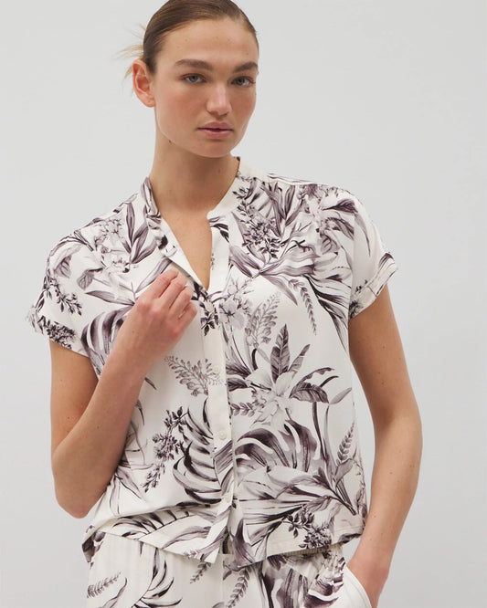 PALM PERFECT CHAMPAGNE Short-Sleeve Button-Front Pajama Top