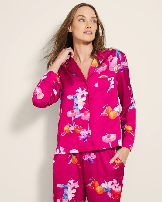 ORANGE YOU GLAD PINK COSM Long-Sleeve Notch Collar Pajama Top