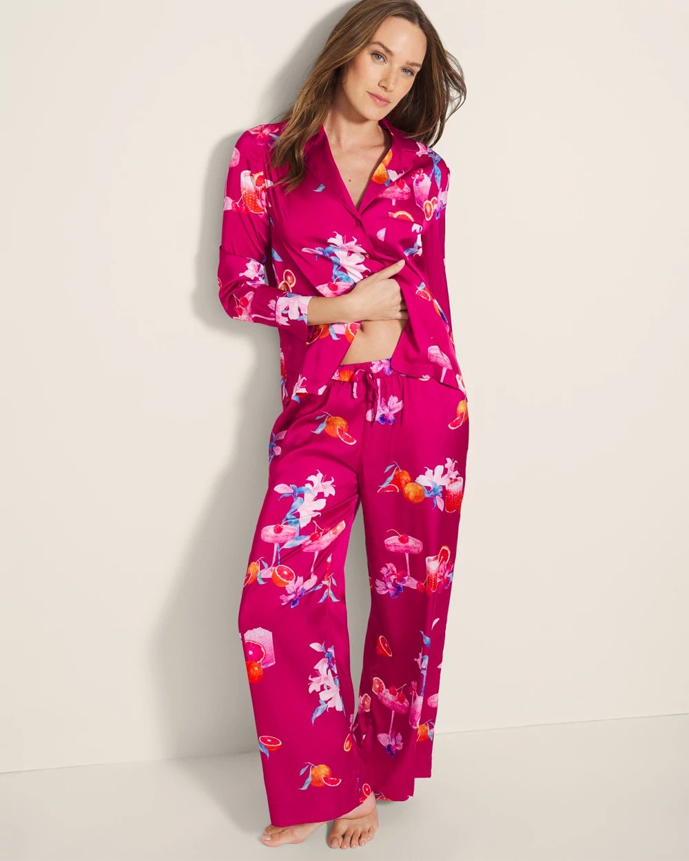 ORANGE YOU GLAD PINK COSM Long-Sleeve Notch Collar Pajama Top