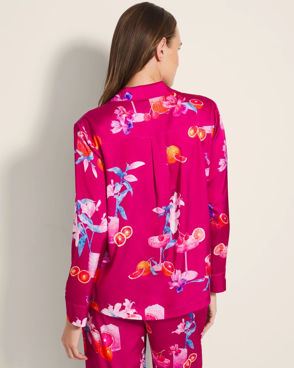 ORANGE YOU GLAD PINK COSM Long-Sleeve Notch Collar Pajama Top