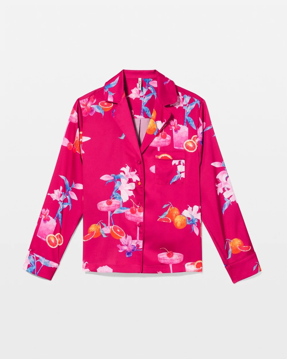 ORANGE YOU GLAD PINK COSM Long-Sleeve Notch Collar Pajama Top