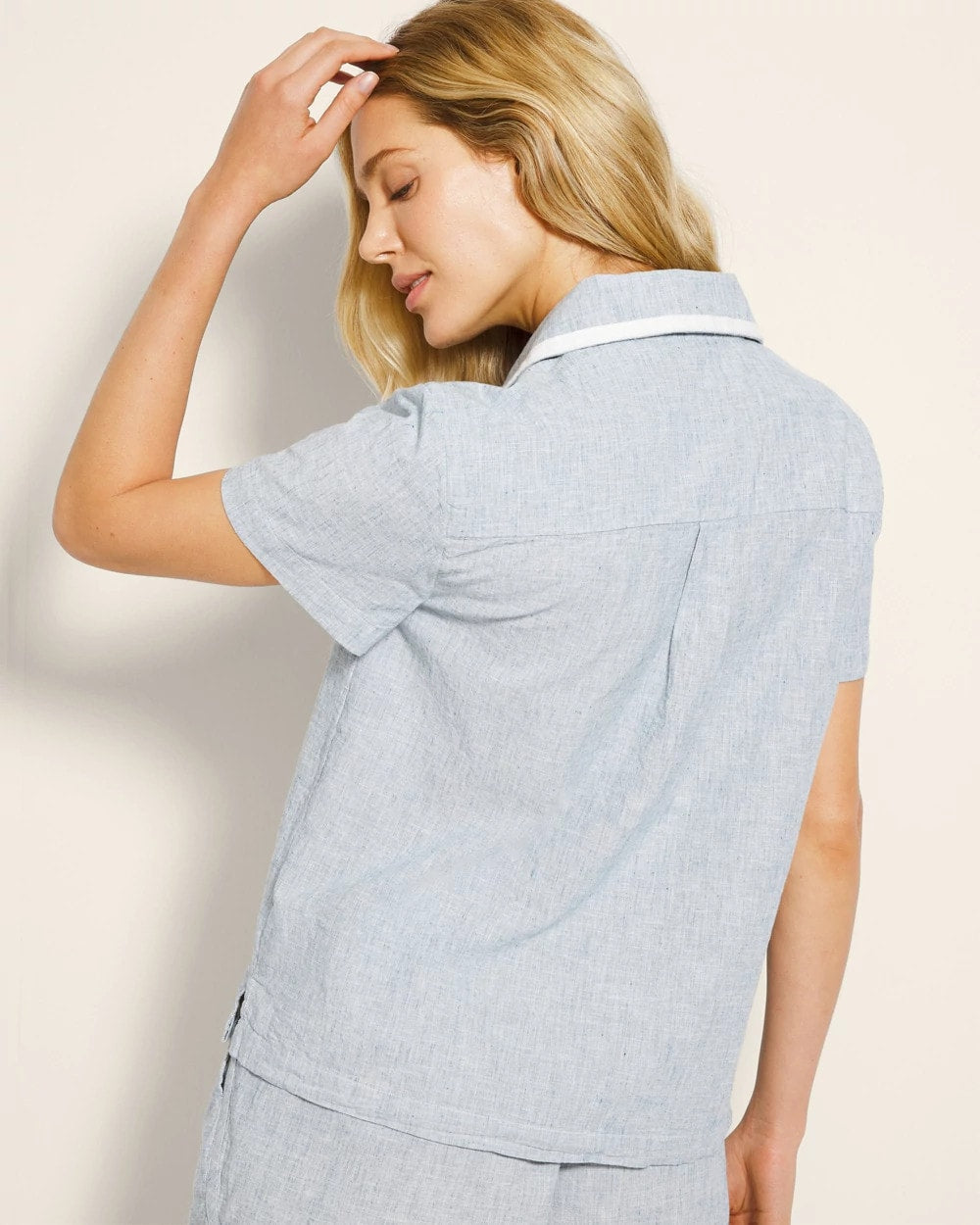 IDYLLIC BLUE CROSSDYE Short-Sleeve Notch Collar Pajama Top