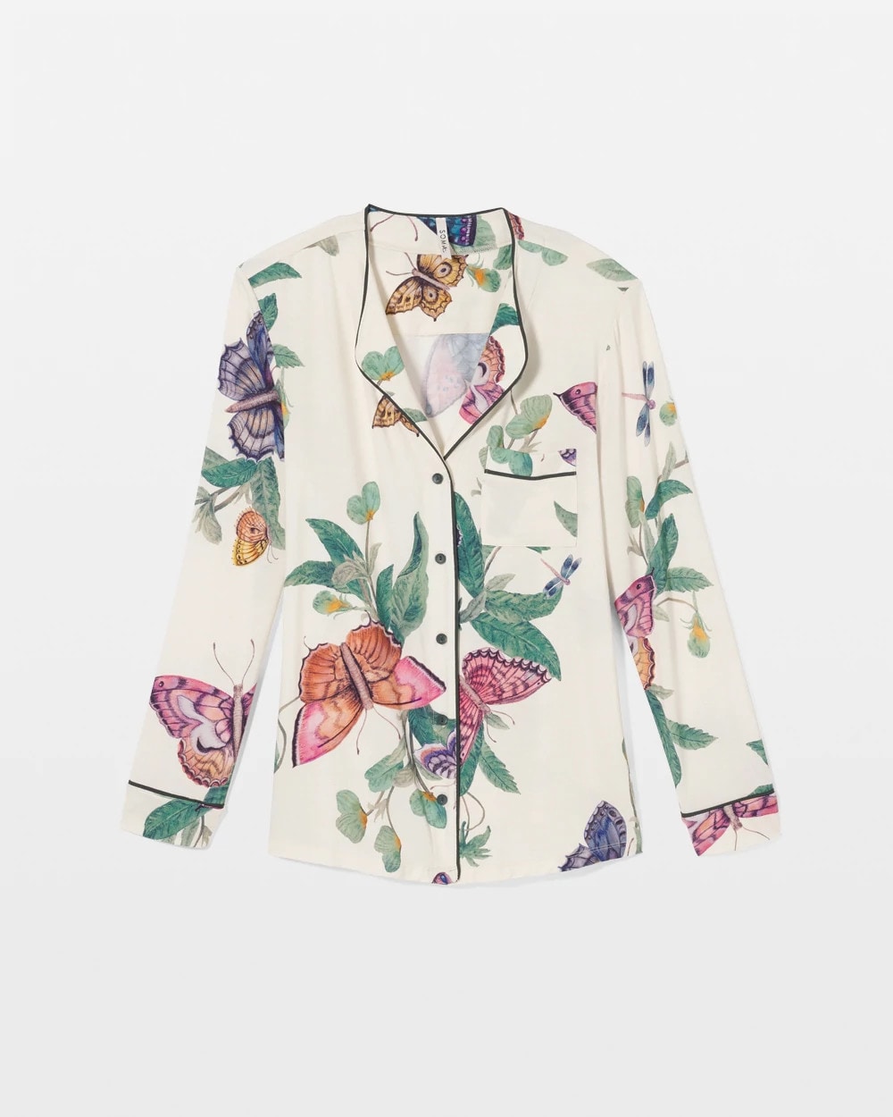 WINGED WONDERS DRAMA CHMP Piped Long-Sleeve Notch Pajama Top