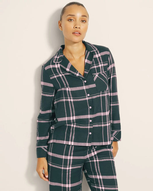 ASPEN PLAID EVERGLADE Super Soft Long-Sleeve Notch Collar Pajama Top