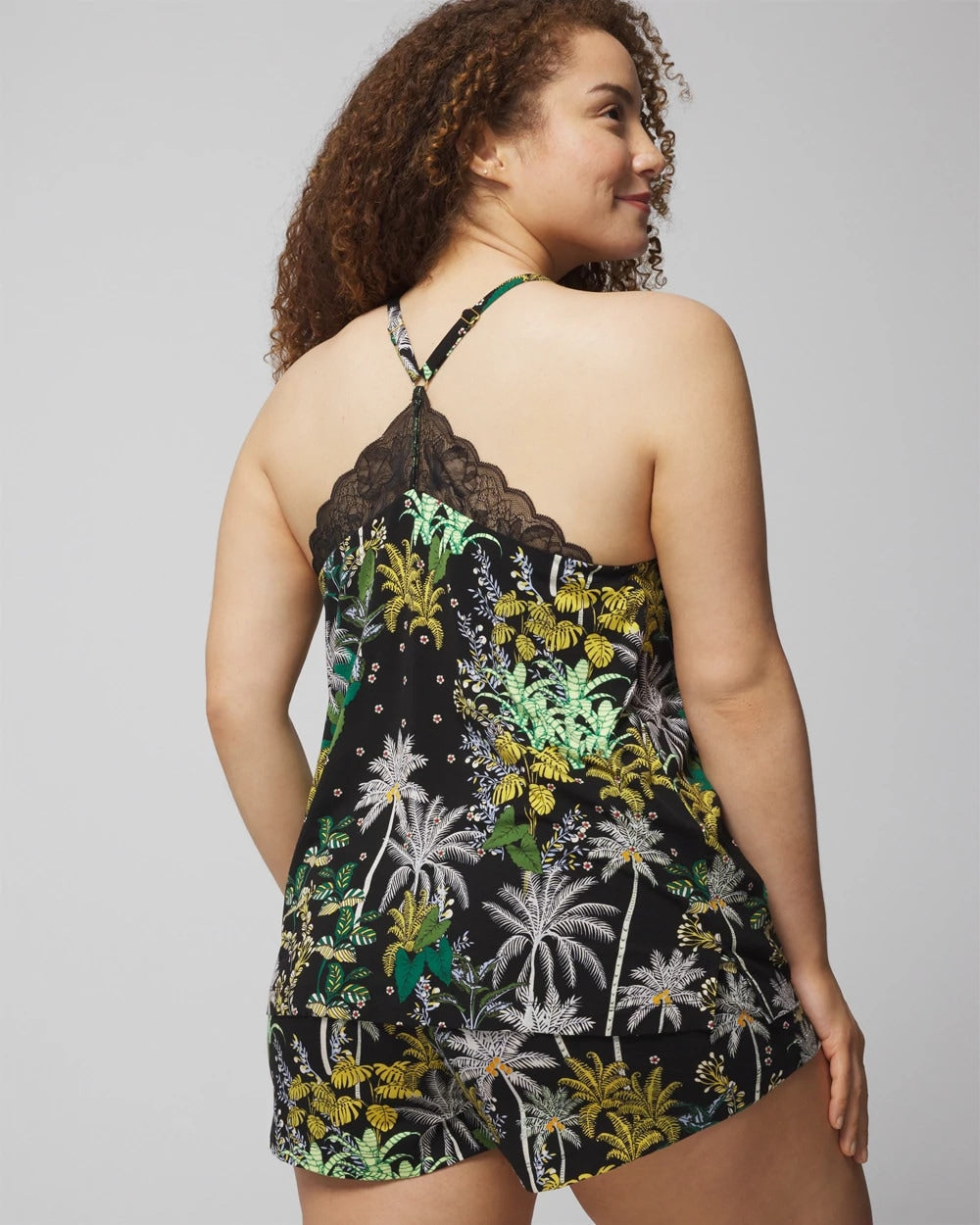 OASIS PALMS BLACK/WS Lace Pajama Cami