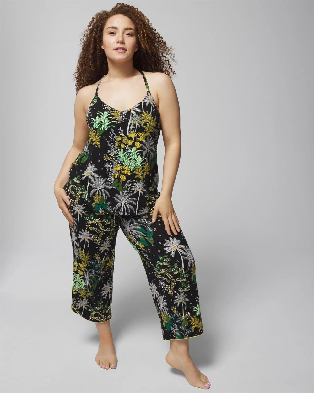 OASIS PALMS BLACK/WS Lace Pajama Cami