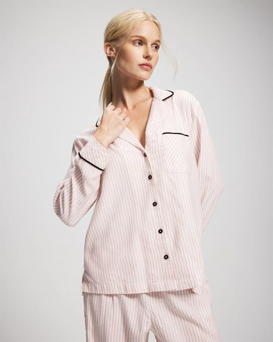 STOCKING STRIPE VERT PINK Long-Sleeve Notch Collar Pajama Top