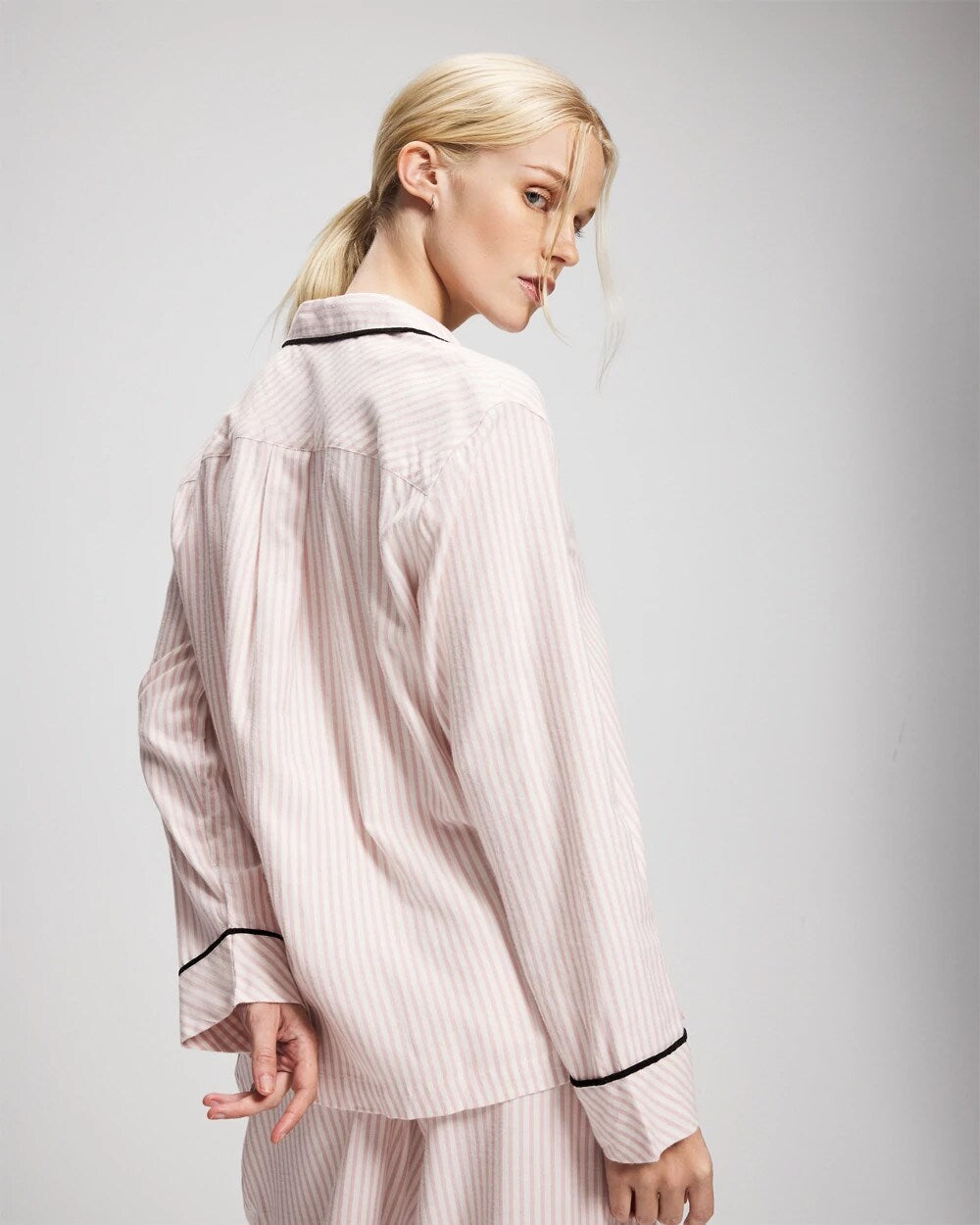 STOCKING STRIPE VERT PINK Long-Sleeve Notch Collar Pajama Top