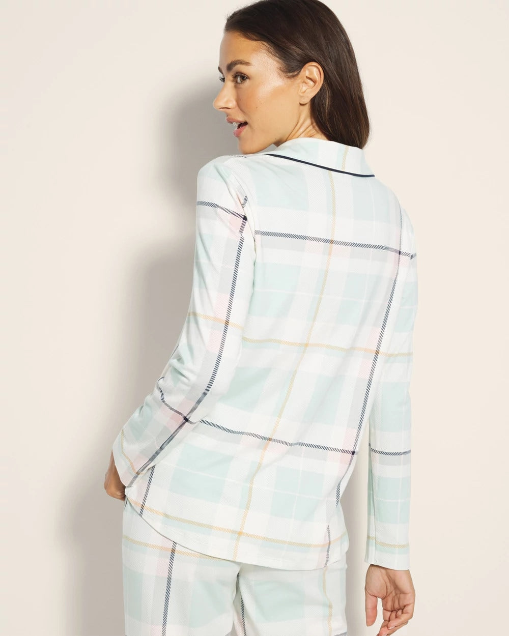 SNUGGLE UP PLAID GREEN Long-Sleeve Notch Collar Pajama Top
