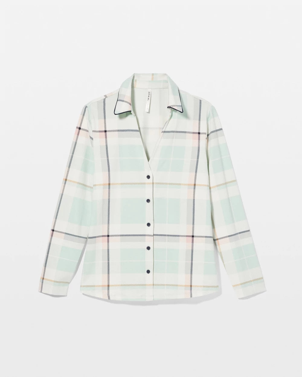 SNUGGLE UP PLAID GREEN Long-Sleeve Notch Collar Pajama Top