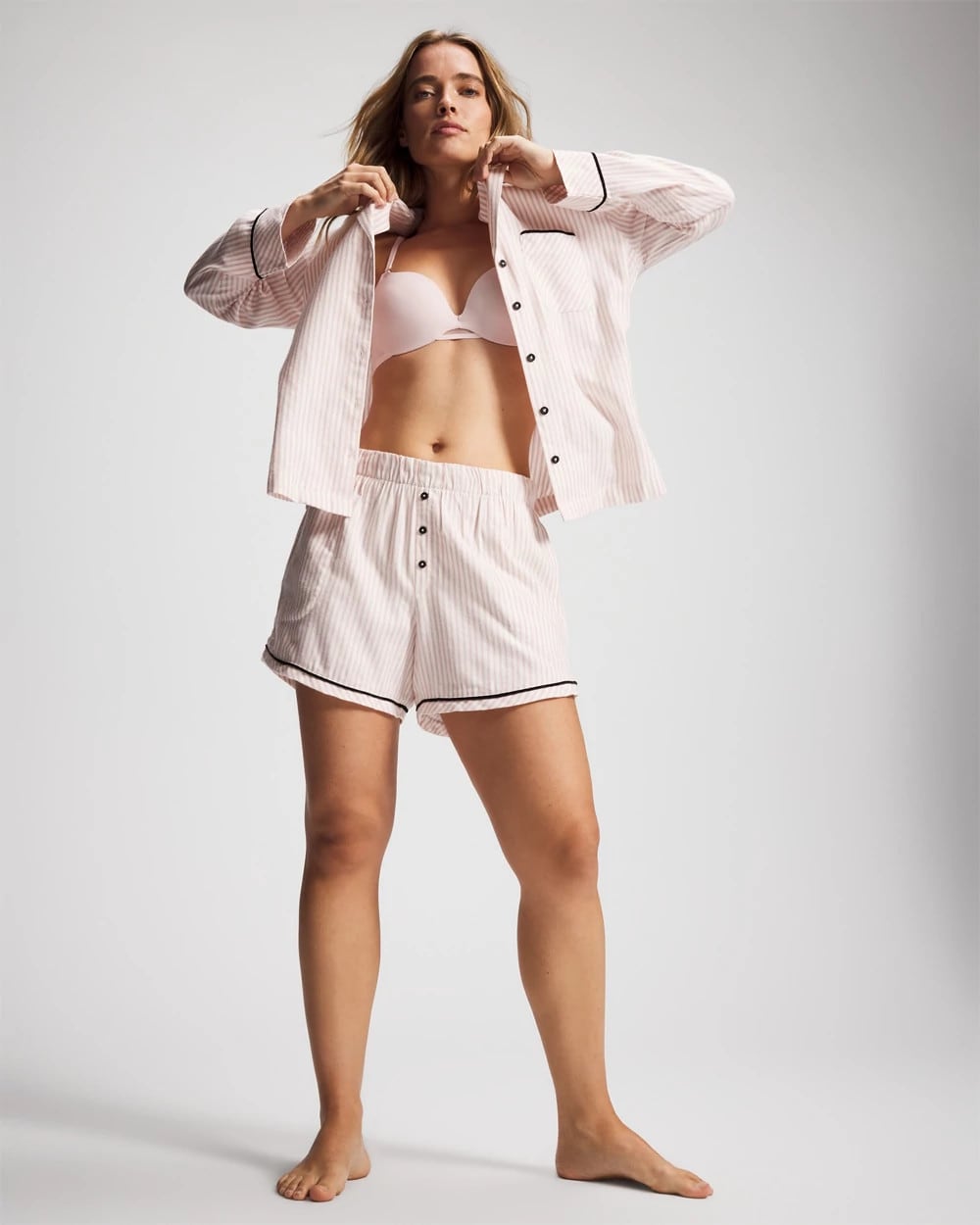 STOCKING STRIPE VERT PINK Velvet Piped Boxer Pajama Short