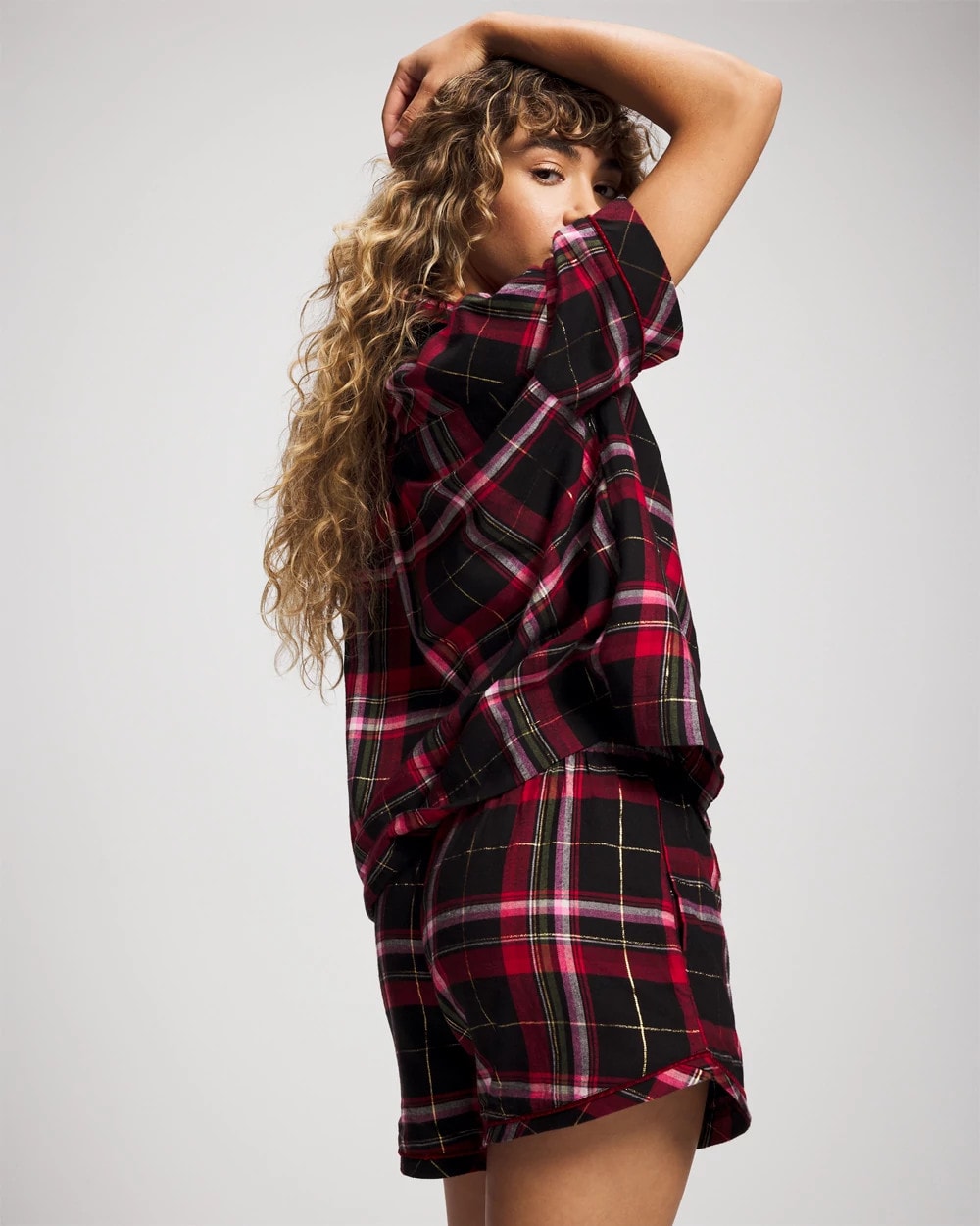 MAD FOR PLAID BLACK Velvet Piped Boxer Pajama Short