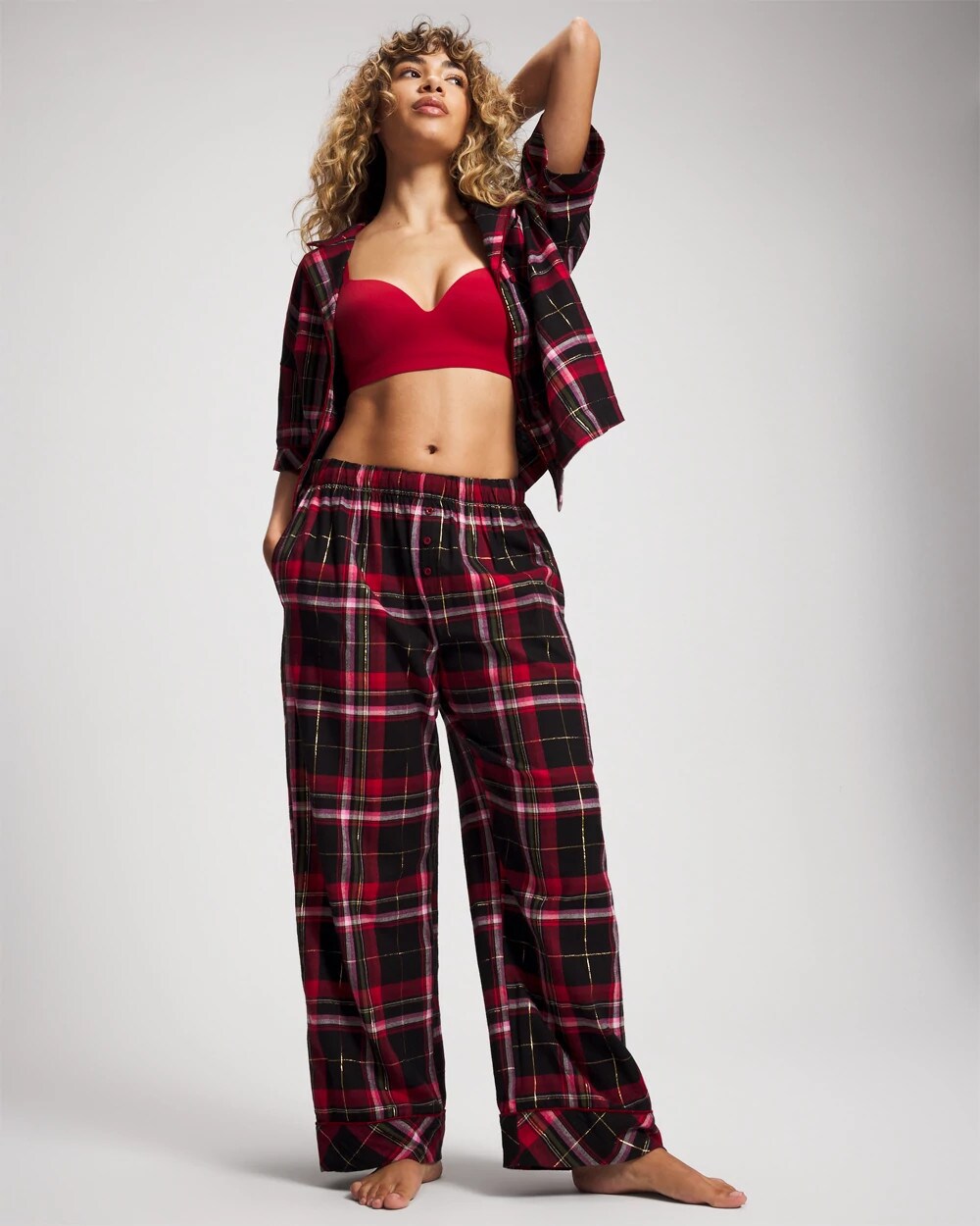 MAD FOR PLAID BLACK Velvet Piped Relaxed Pajama Pant