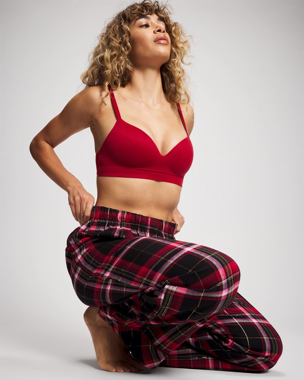 MAD FOR PLAID BLACK Velvet Piped Relaxed Pajama Pant