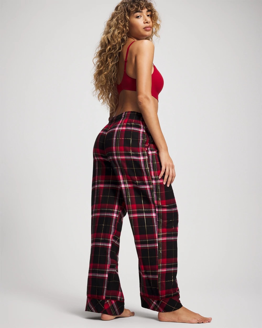 MAD FOR PLAID BLACK Velvet Piped Relaxed Pajama Pant