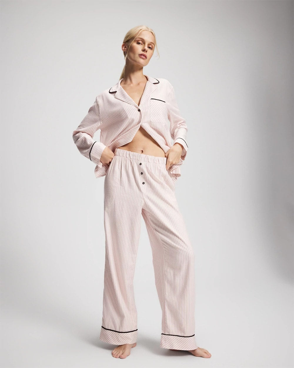 STOCKING STRIPE VERT PINK Velvet Piped Relaxed Pajama Pant