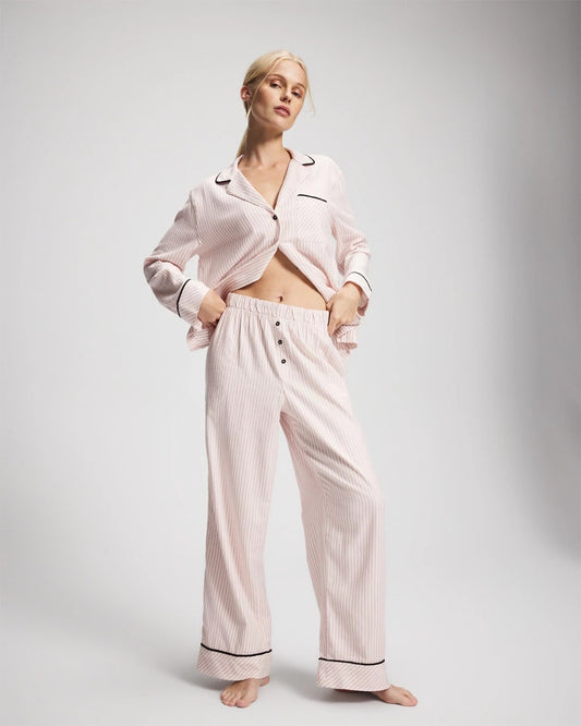 STOCKING STRIPE VERT PINK Velvet Piped Relaxed Pajama Pant