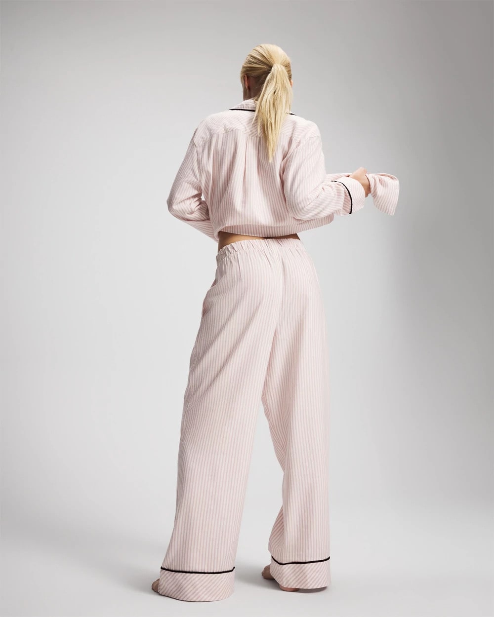 STOCKING STRIPE VERT PINK Velvet Piped Relaxed Pajama Pant