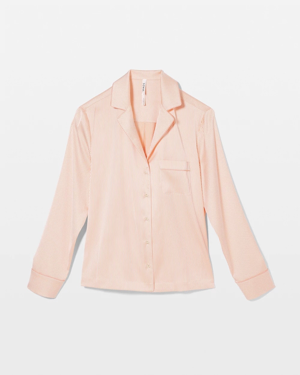 PIN STRIPE VERTICAL PEACH Long-Sleeve Notch Collar Pajama Top