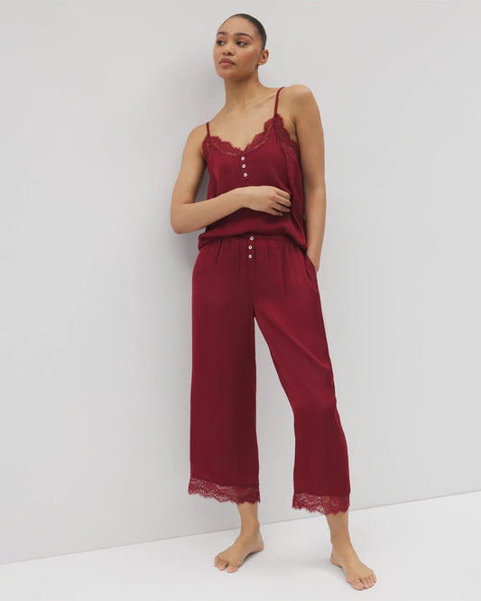 FIRST KISS Lace Trim Crop Pajama Pant
