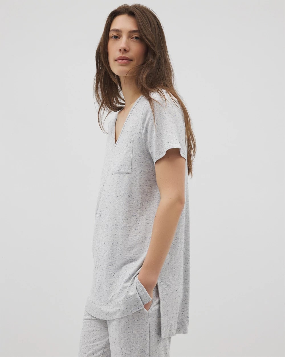 BLUE SLUB Slub Short Sleeve Tunic Pajama Tee
