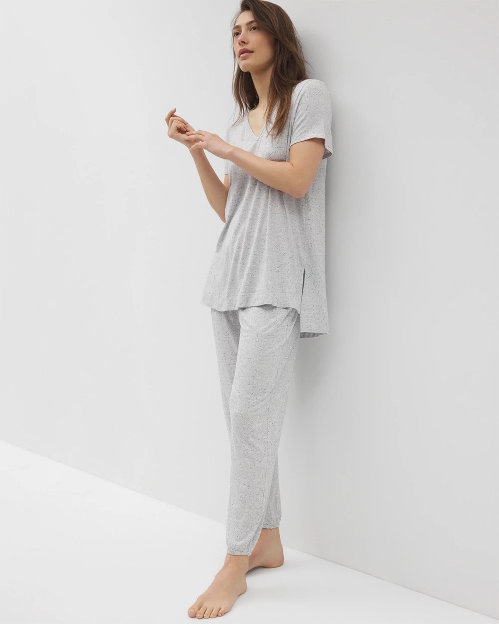 BLUE SLUB Slub Short Sleeve Tunic Pajama Tee