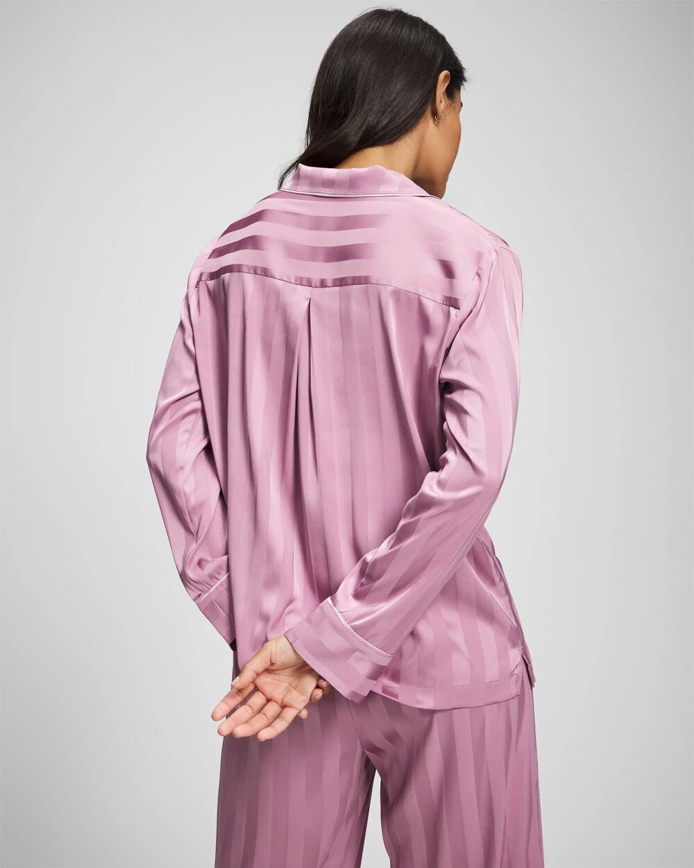 LILAC WINE Shadow Stripe Long Sleeve Pajama Notch Collar Top