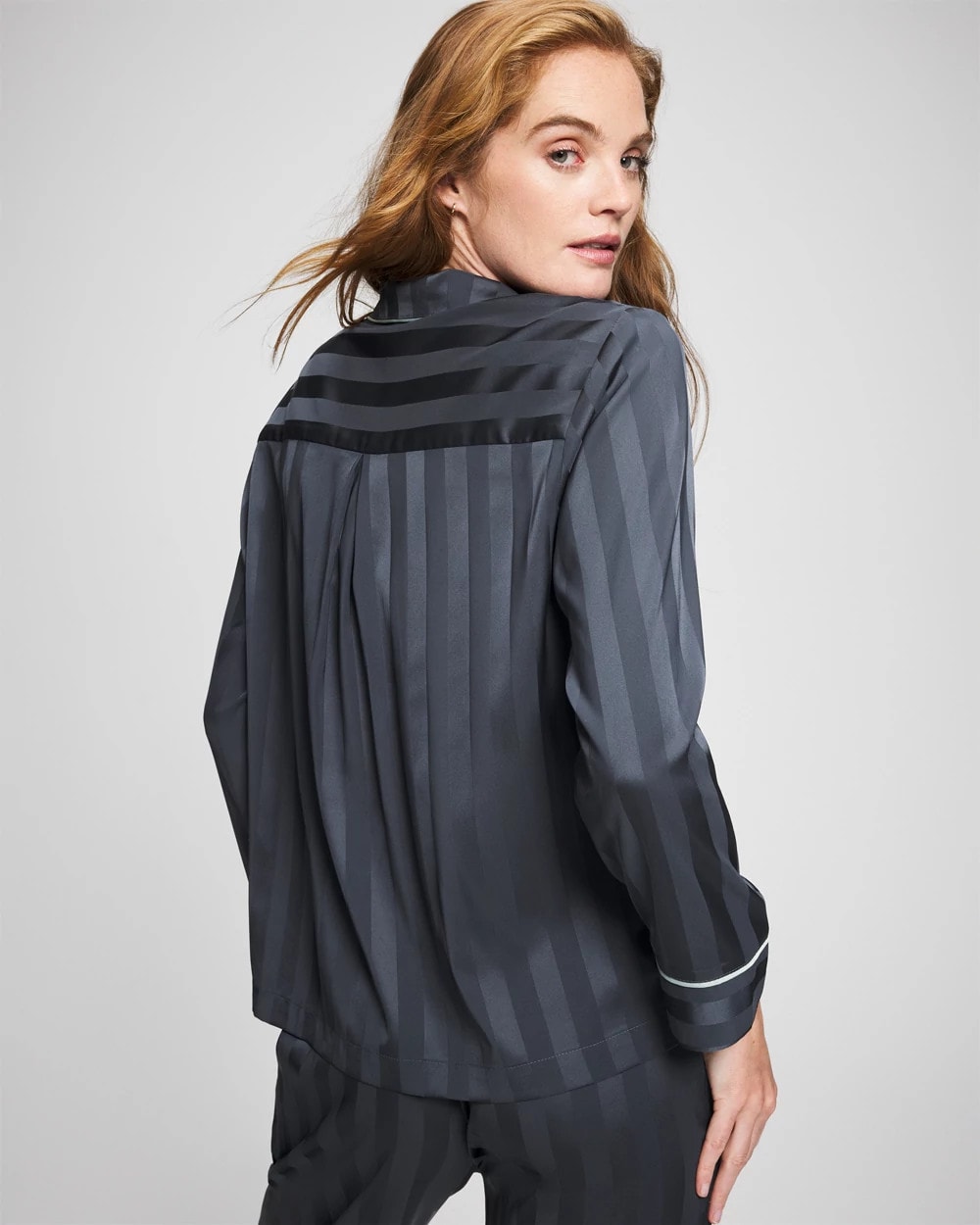 PETROL Shadow Stripe Long Sleeve Pajama Notch Collar Top
