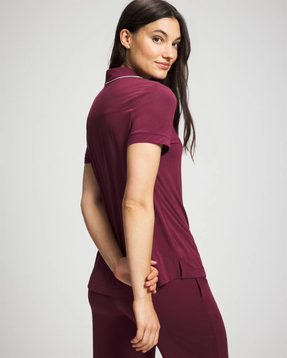 VELVET PLUM Solid Short Sleeve Notch Collar Pajama Top