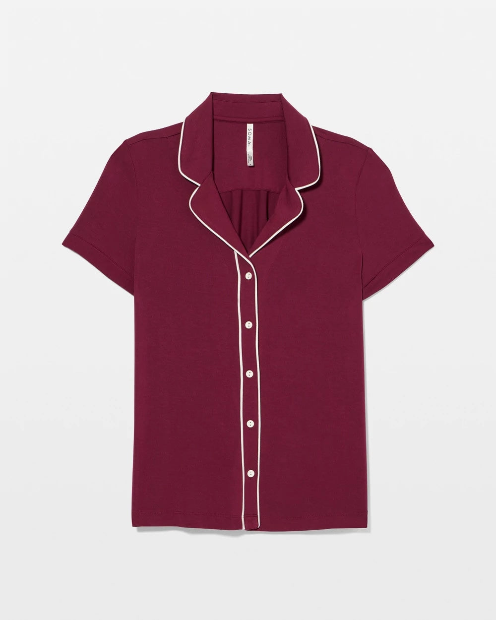 VELVET PLUM Solid Short Sleeve Notch Collar Pajama Top