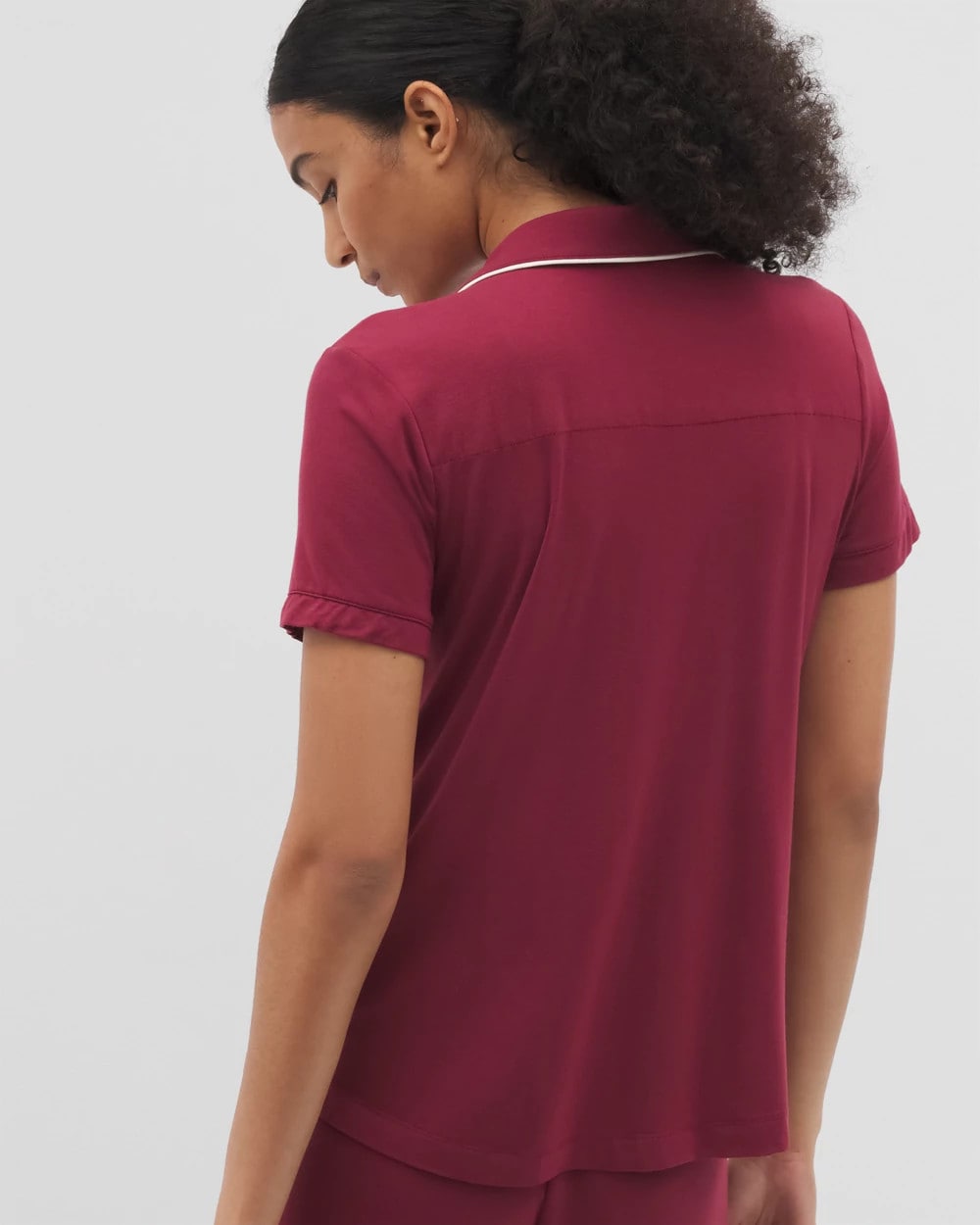 GARNET Solid Short Sleeve Notch Collar Pajama Top