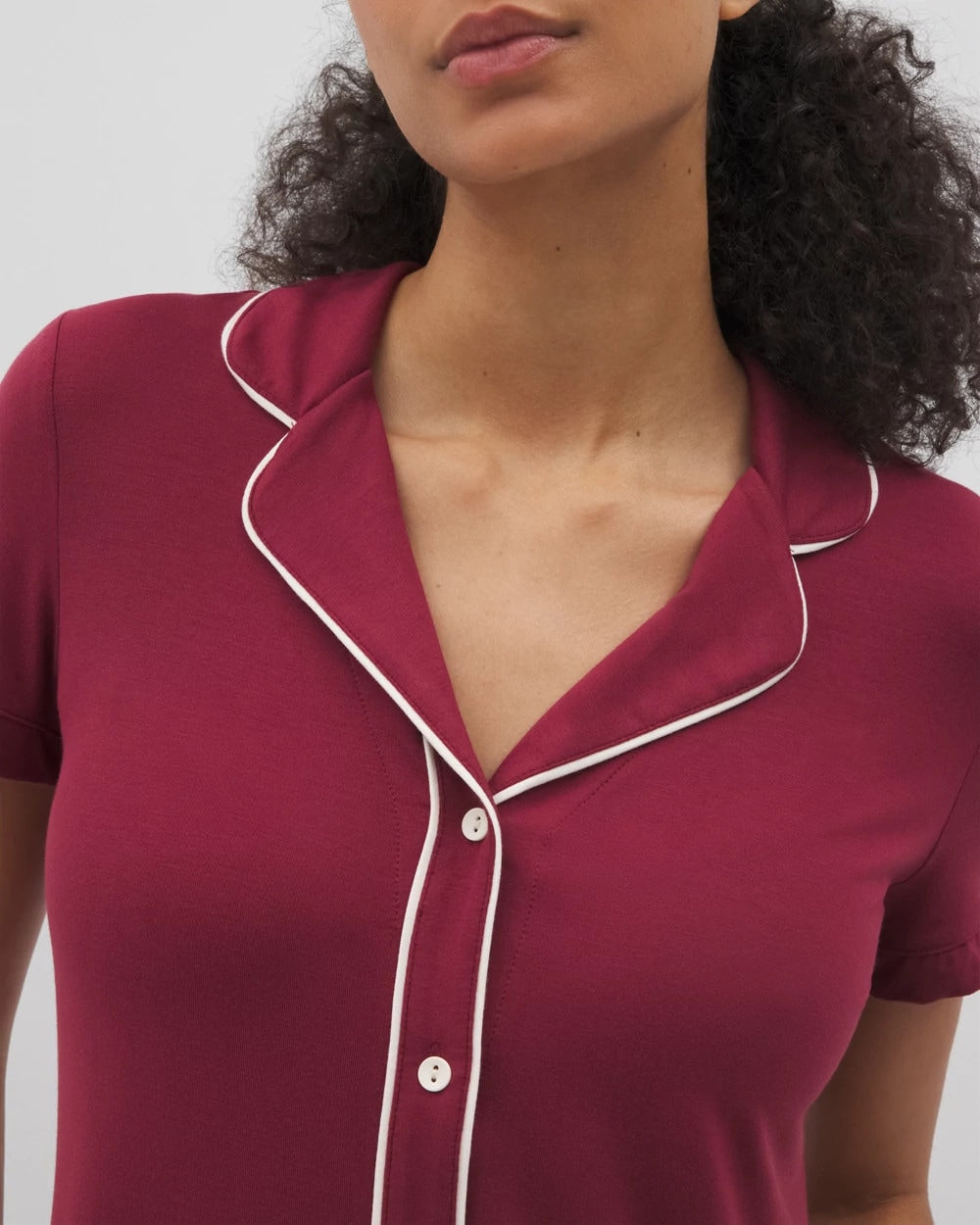 GARNET Solid Short Sleeve Notch Collar Pajama Top