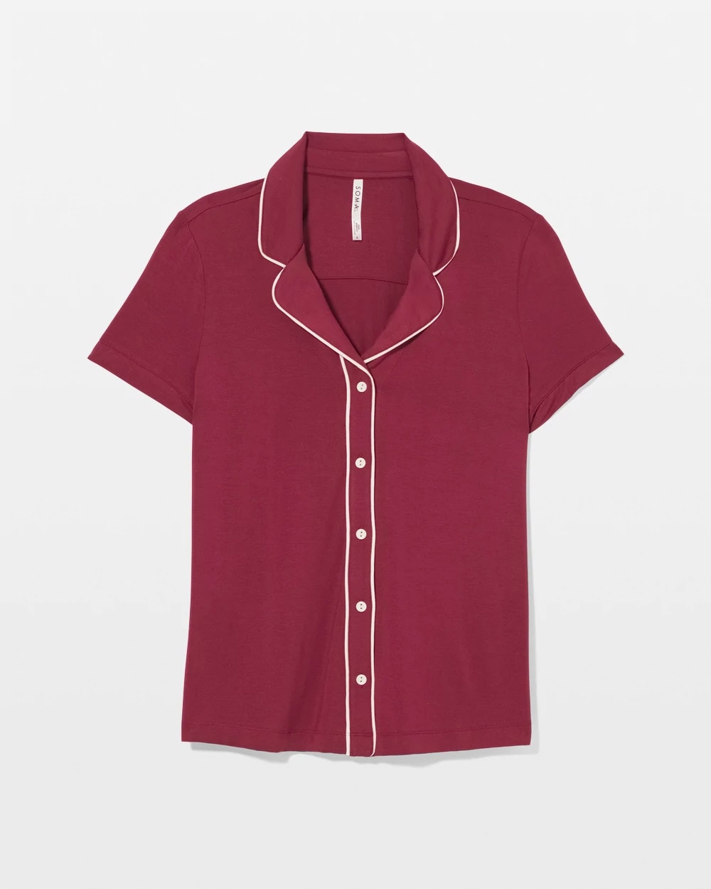 GARNET Solid Short Sleeve Notch Collar Pajama Top